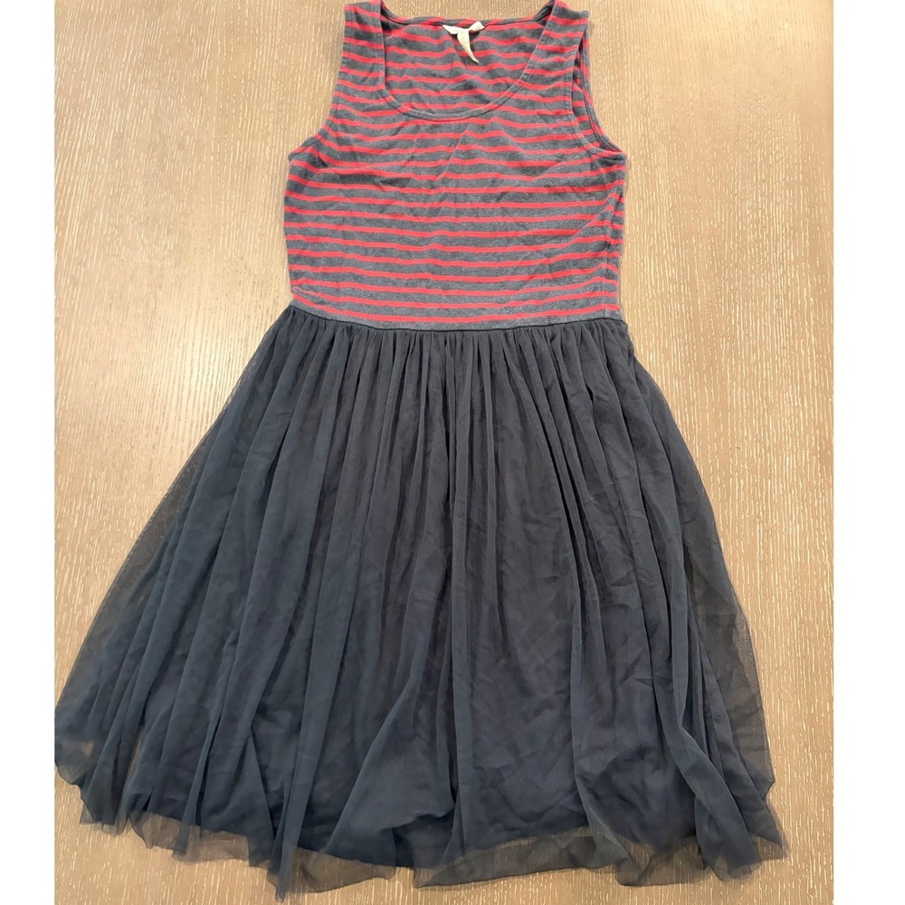 Matilda Jane Girls Sleeveless Stripe Tulle Dress Gray Pink Size‎ Medium 8-10